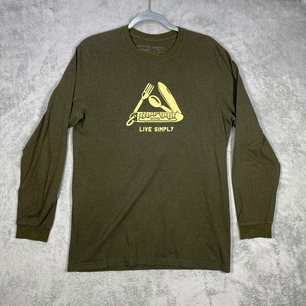 Patagonia Long Sleeve T-Shirt Mens Medium Green Live Simply‎ Graphic Tee